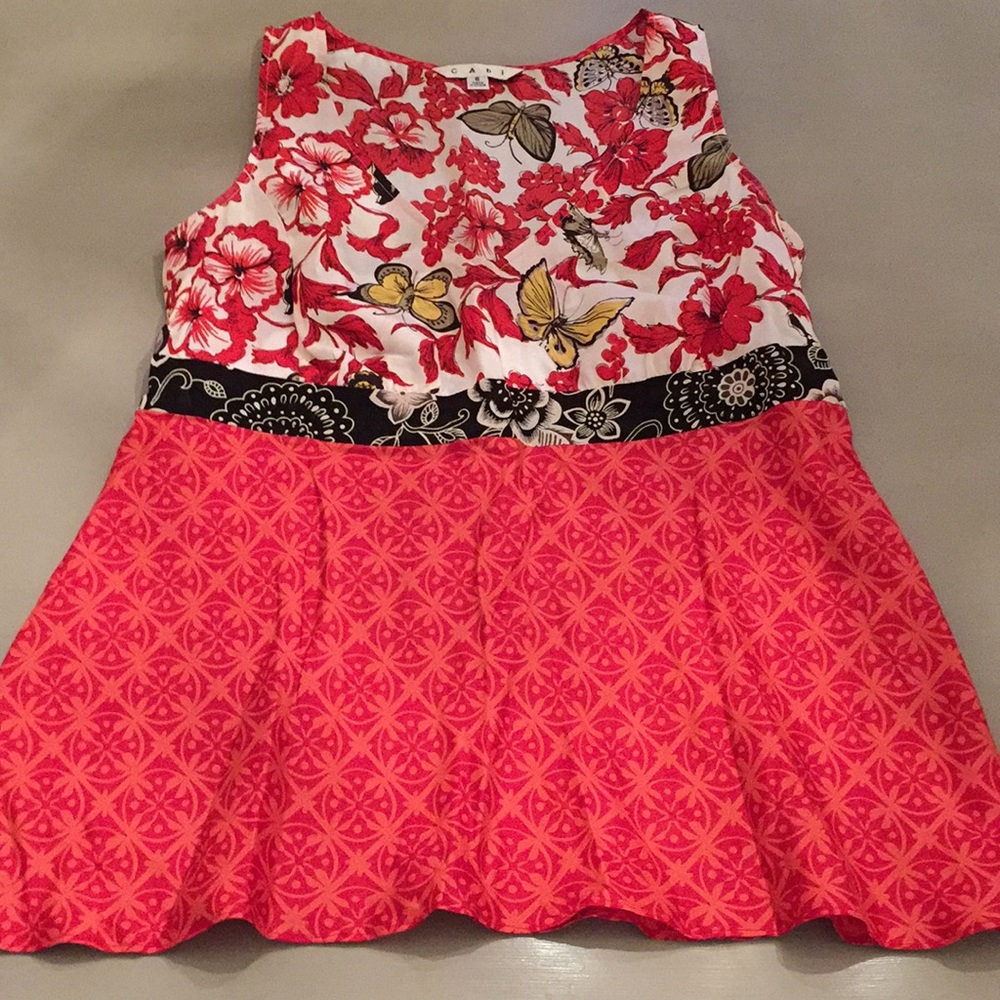 CAbi Silk Butterfly Floral Top Sleeveless Empire S